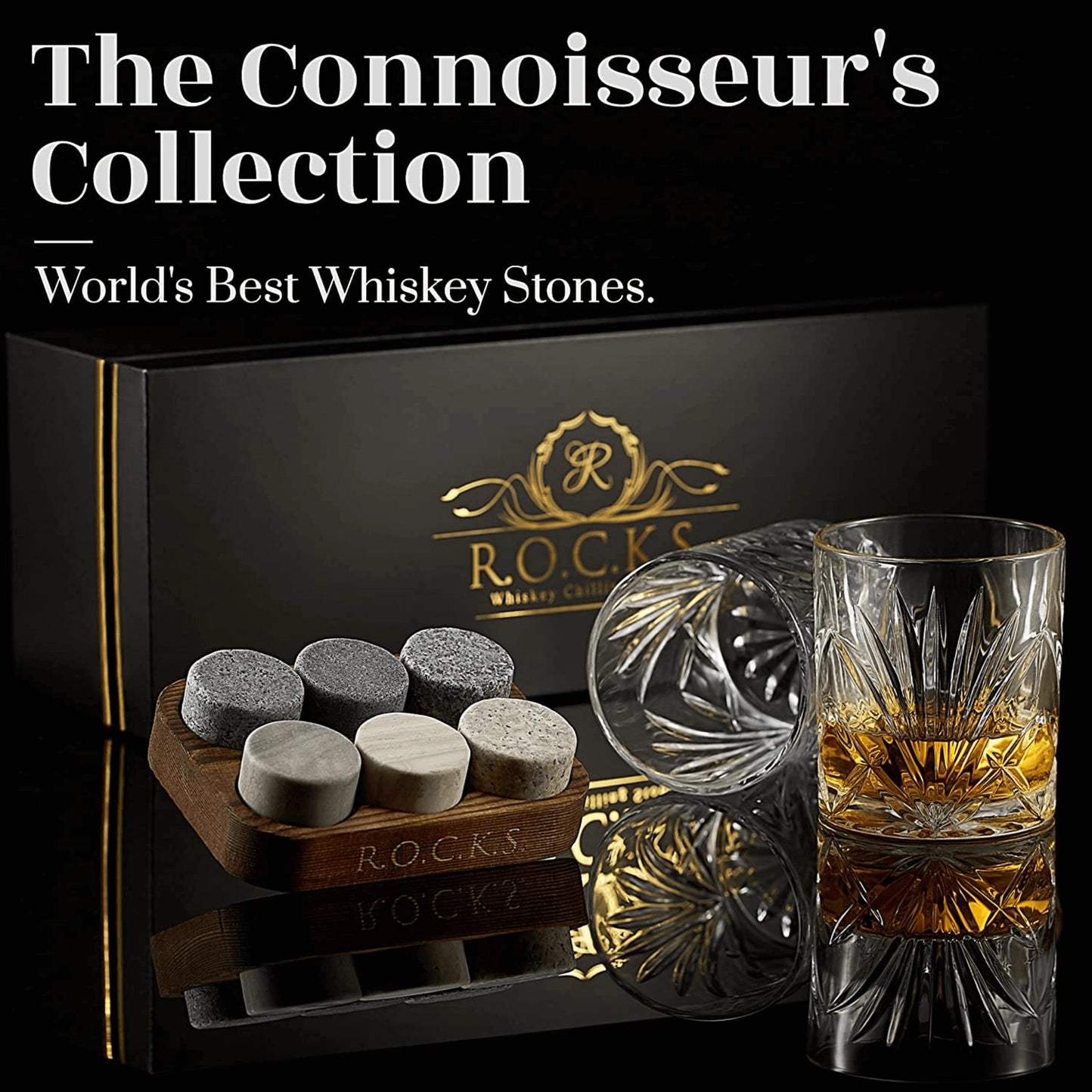Set Cadou Pahare Whiskey "Palm" & Pietre Granit