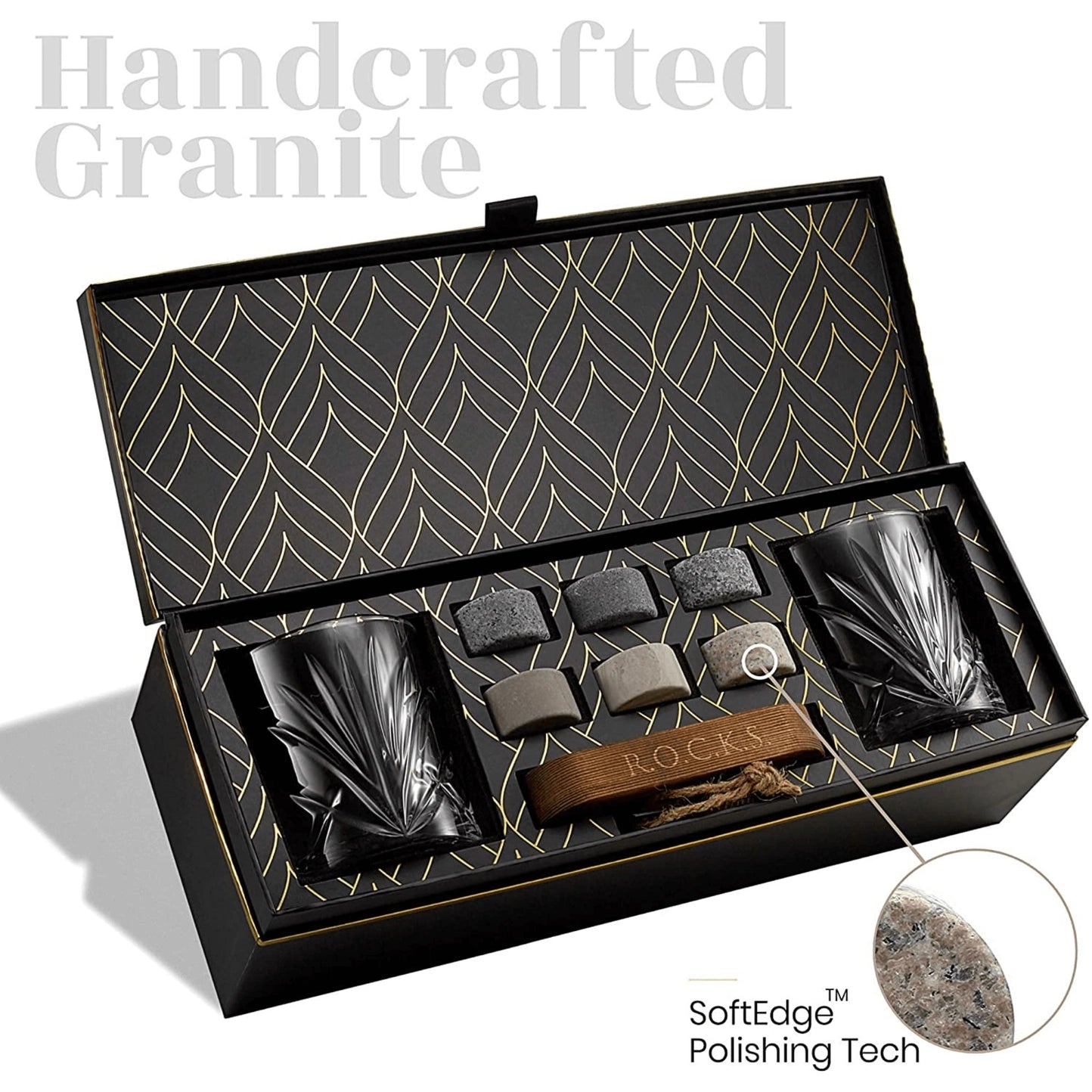 Set Cadou Pahare Whiskey "Palm" & Pietre Granit