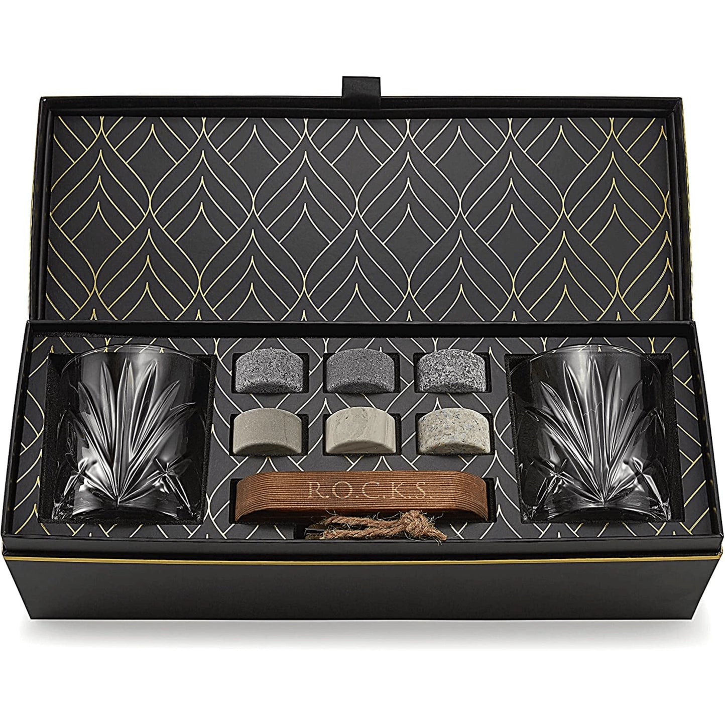 Set Cadou Pahare Whiskey "Palm" & Pietre Granit