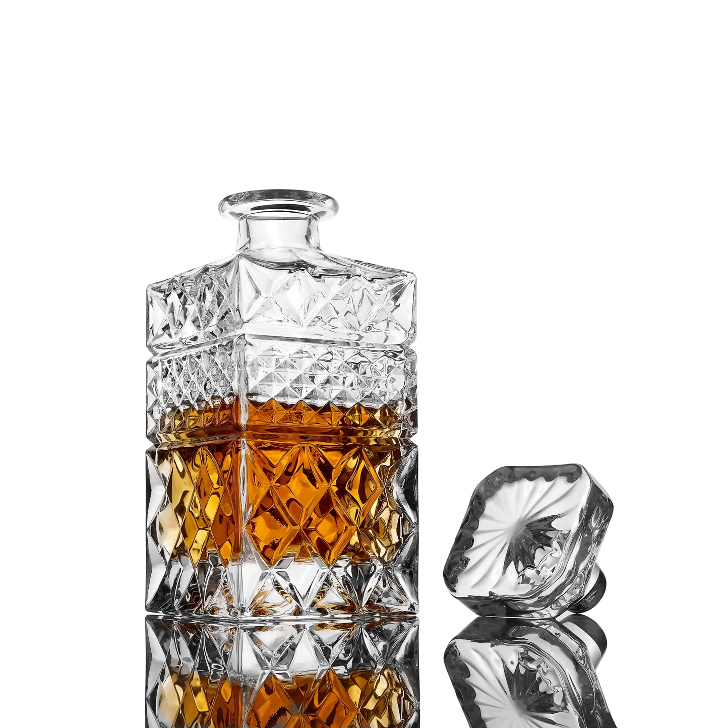 Set Whiskey cu Decantor, 4 Pahare Cristal & Pietre Granit