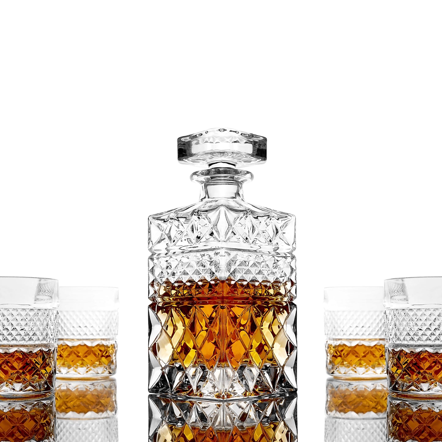 Set Whiskey cu Decantor, 4 Pahare Cristal & Pietre Granit